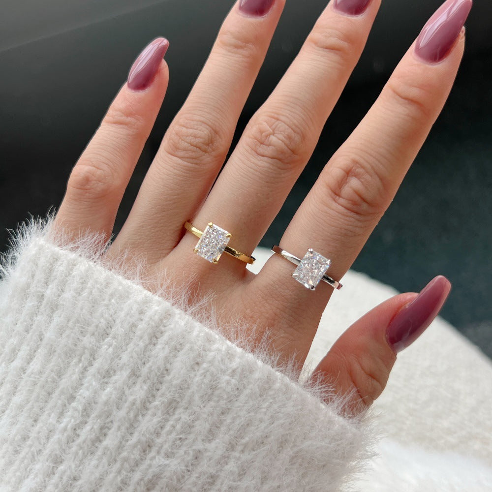S925 Sterling Silver 8A Ice Cut CZ Classic Solitaire Ring