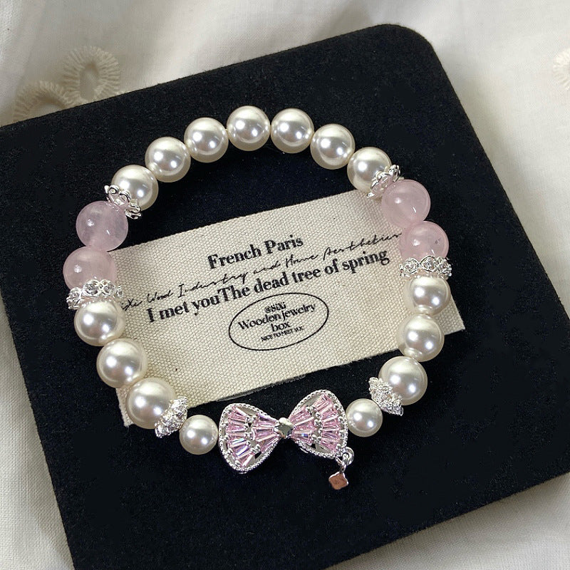 Aurora Blush™ Copper Pearl, Rose Quartz & CZ Bow Bracelet