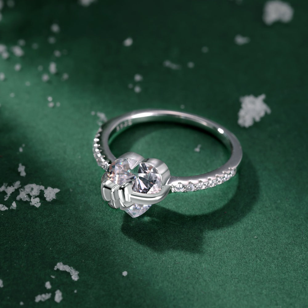 S925 Sterling Silver Rose Gold Heart-Shaped Zirconia Bow Set