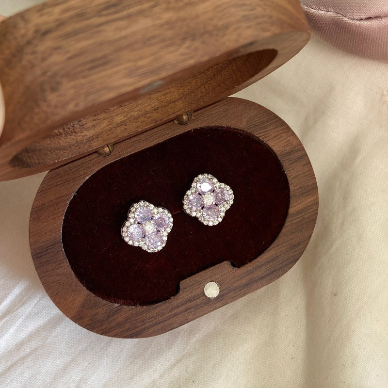 Copper Clover Zircon Stud Earrings