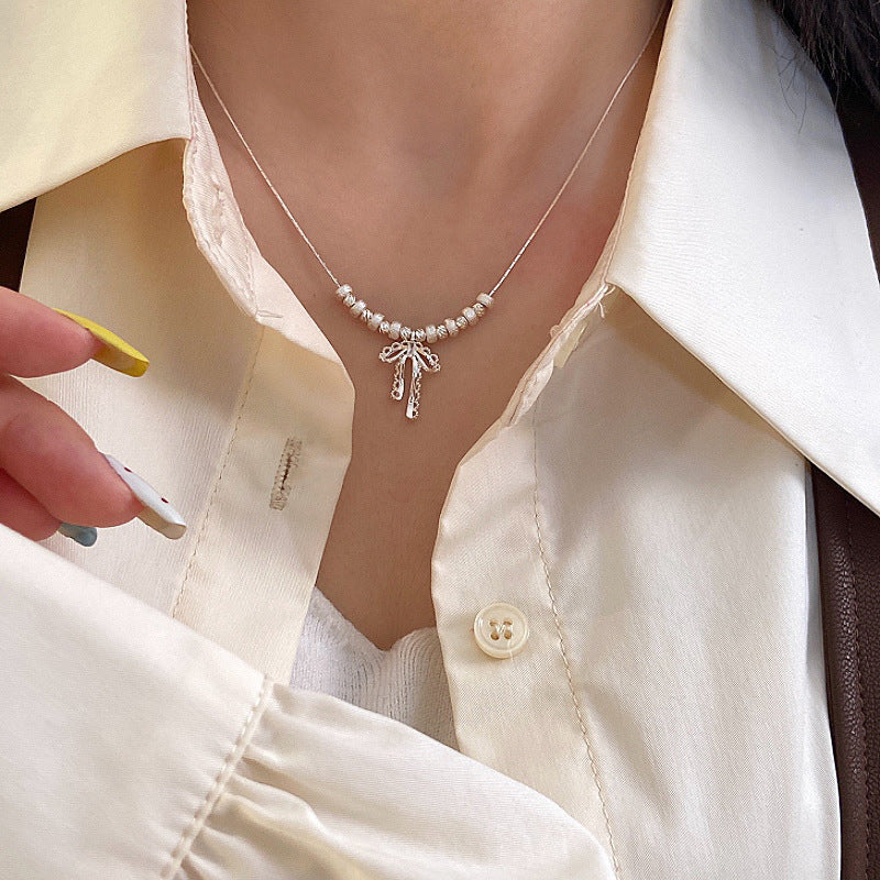 Gold Plated Copper Beaded Bow Necklace