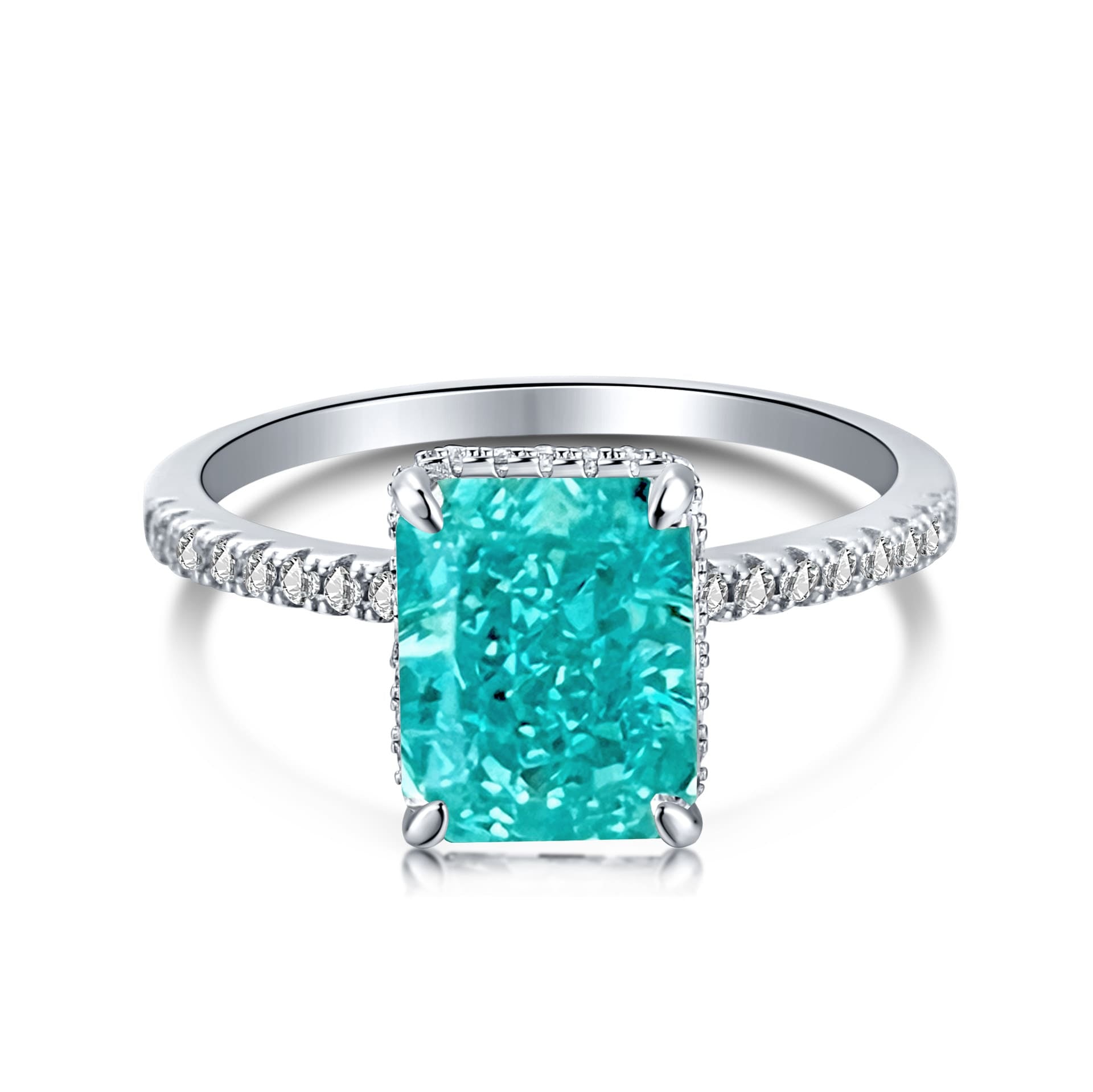 Aurora Prism S925 Sterling Silver Emerald Cut 8A CZ Ring