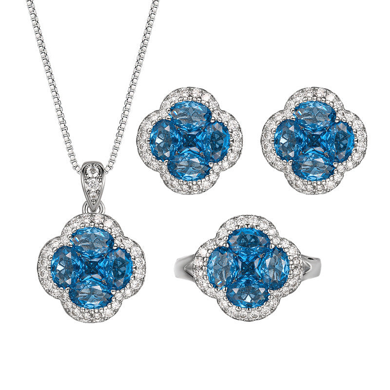 Copper Blue Clover High Carbon Diamond Jewelry Set