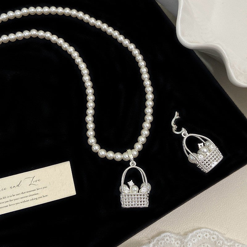 Silver Plated Pearl Basket Pendant Necklace