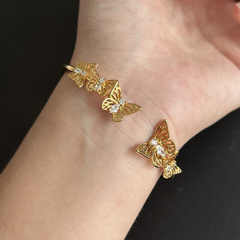 Golden Butterfly Garden Cuff Bracelet
