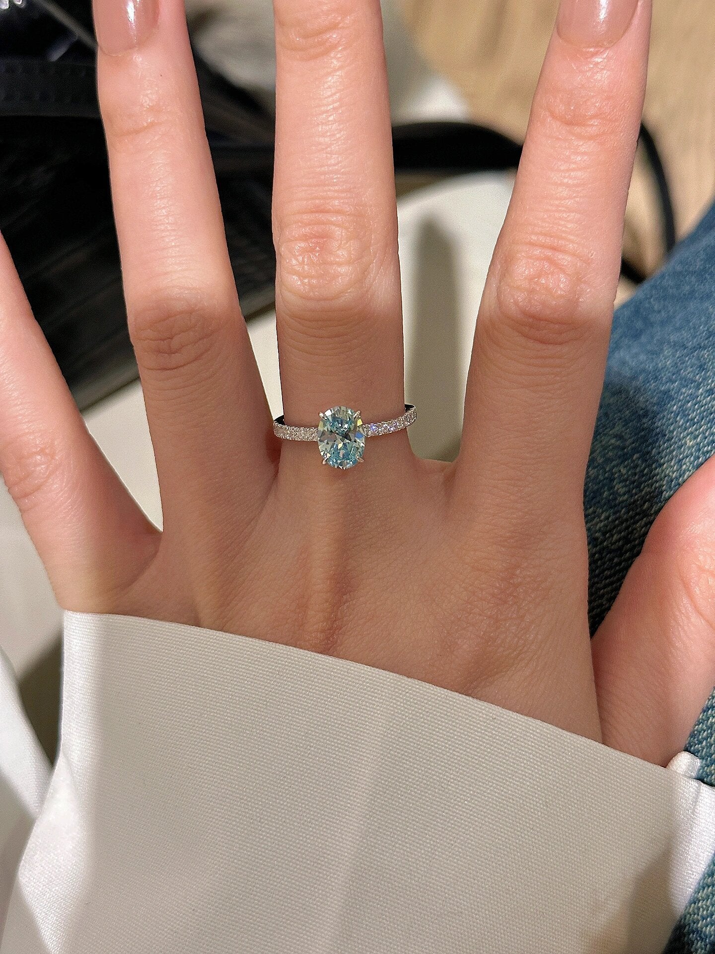 Glacier Blue Oval Halo Sterling Silver Jewelry Set