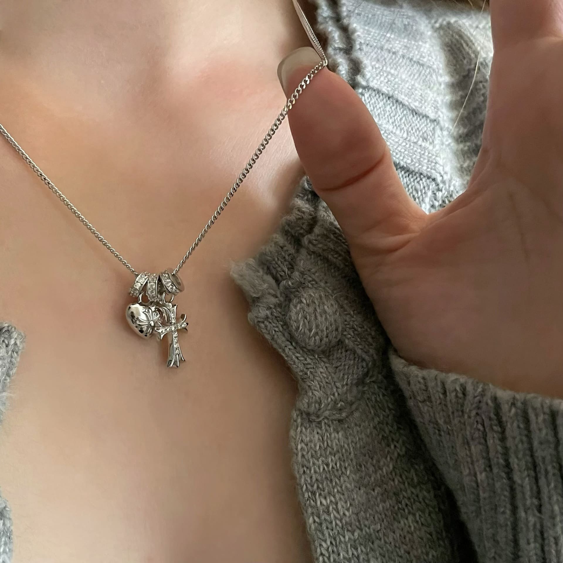 Sacred Heart Cross Necklace – S925 Sterling Silver