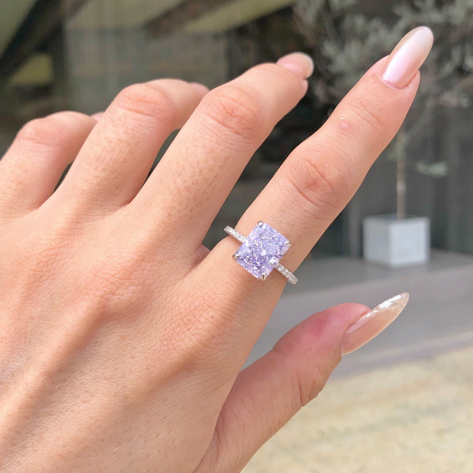 Aurora Prism S925 Sterling Silver Emerald Cut 8A CZ Ring