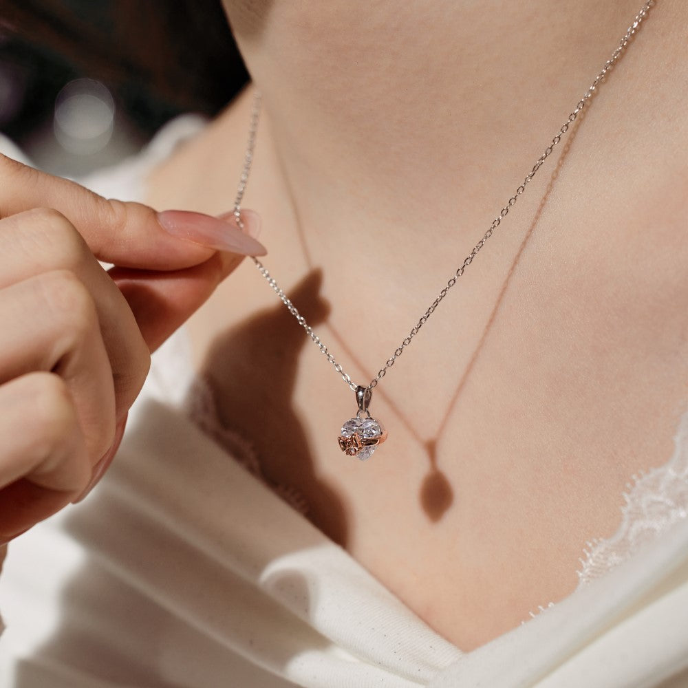 S925 Sterling Silver Rose Gold Heart-Shaped Zirconia Bow Set