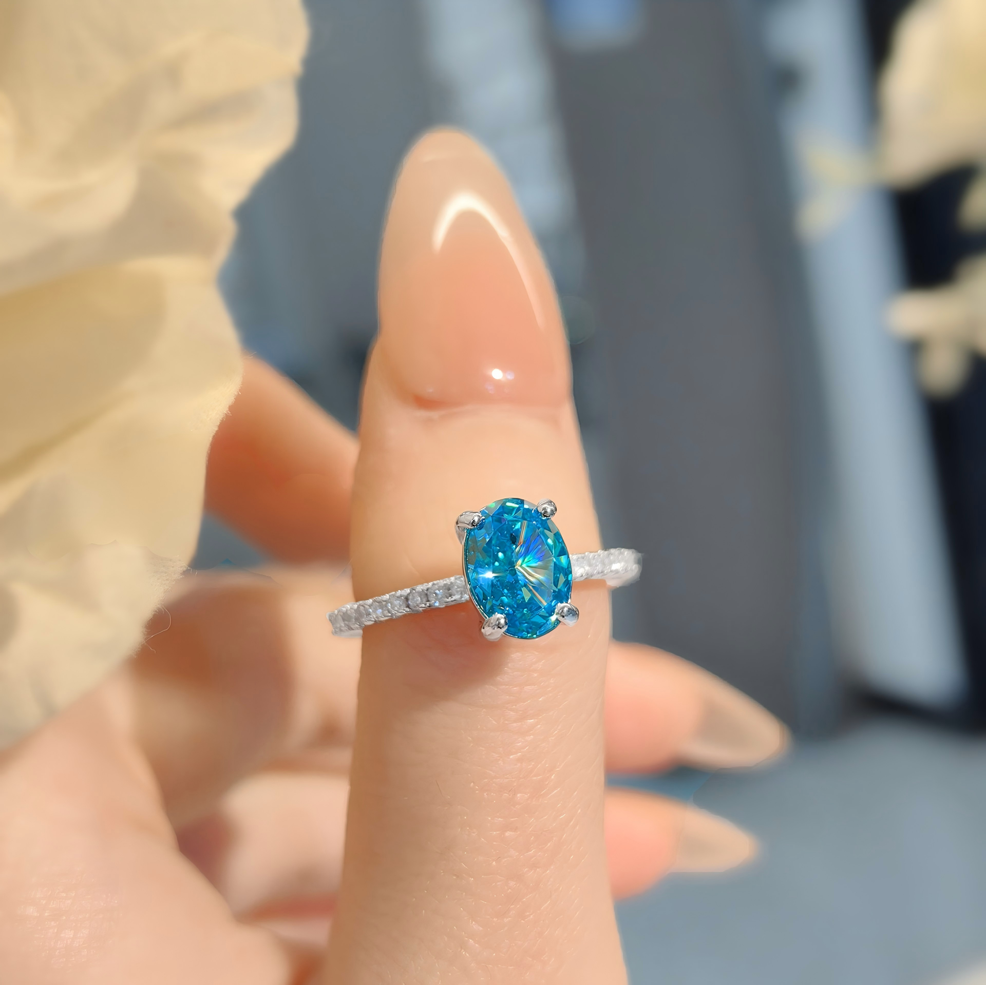 High Carbon Diamond Oval Engagement Ring