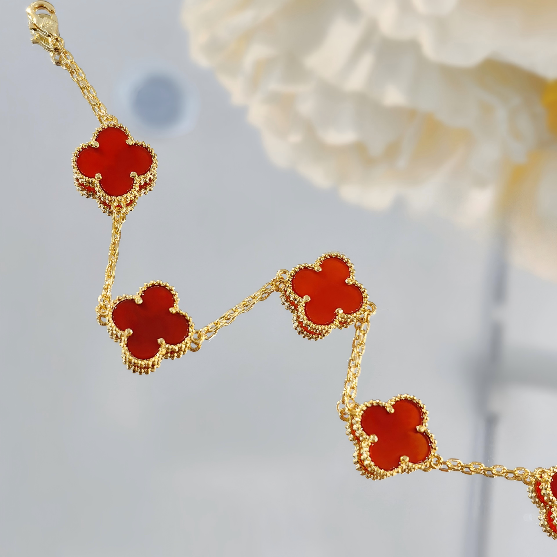 Gold Plated Copper Lucky Red Clover Bracelet