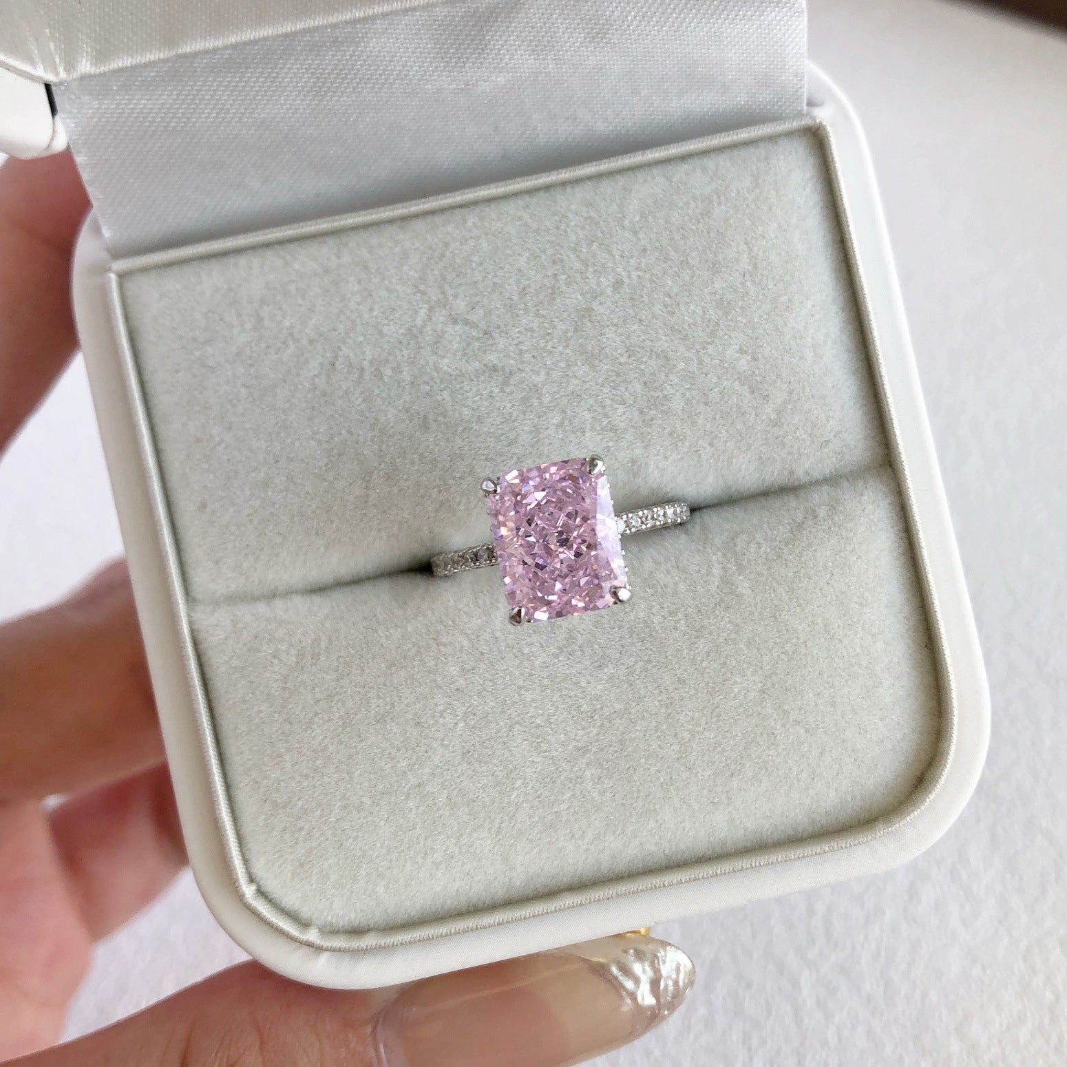 Aurora Prism S925 Sterling Silver Emerald Cut 8A CZ Ring