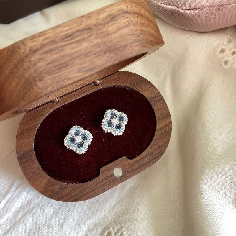 Copper Clover Zircon Stud Earrings