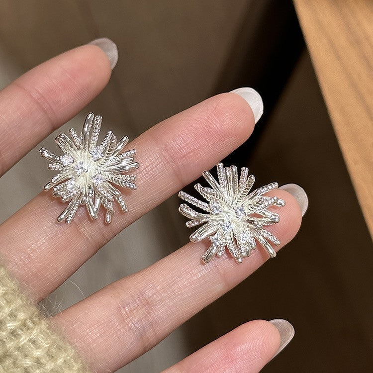 Silver Plated Starburst Bloom Stud Earrings