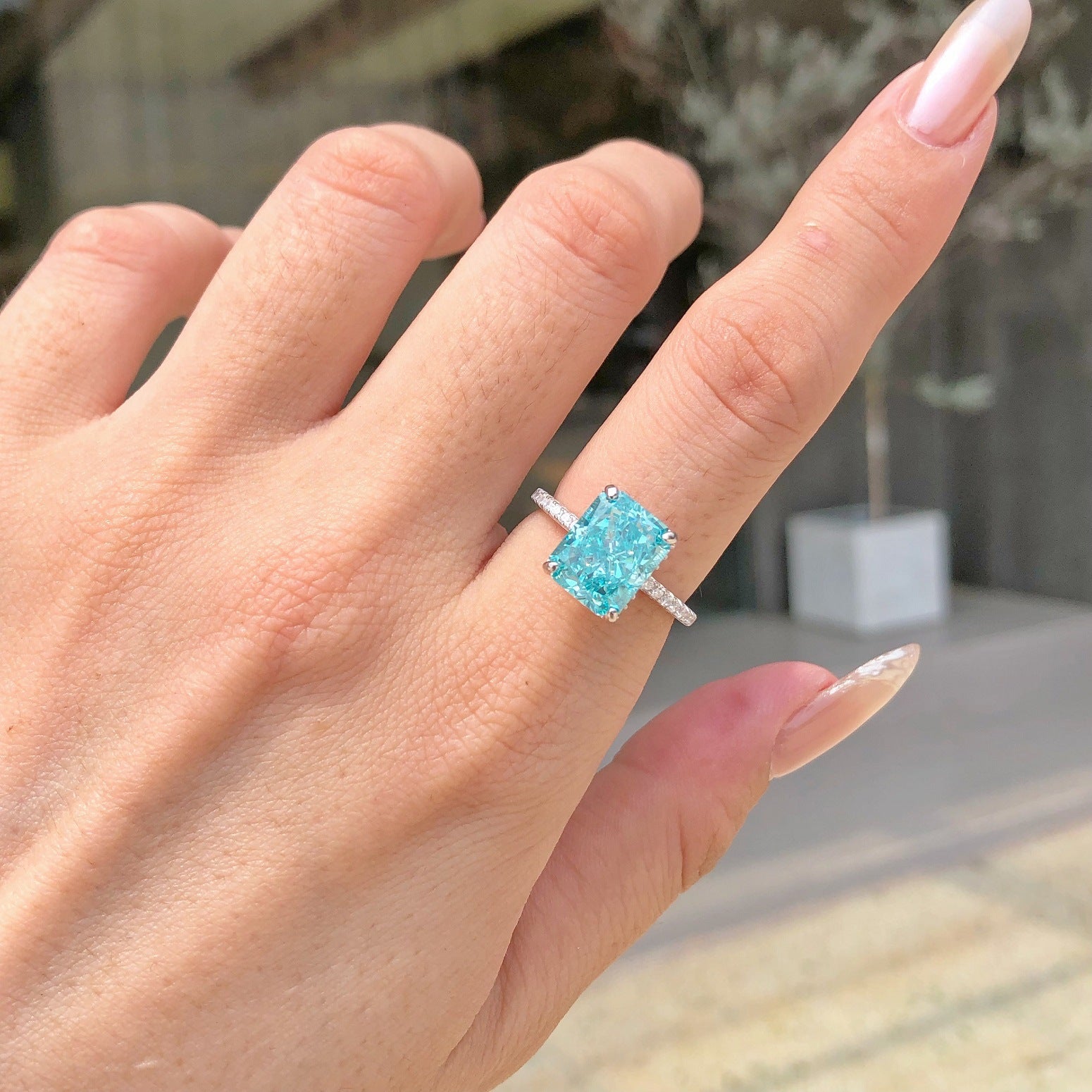 Aurora Prism S925 Sterling Silver Emerald Cut 8A CZ Ring