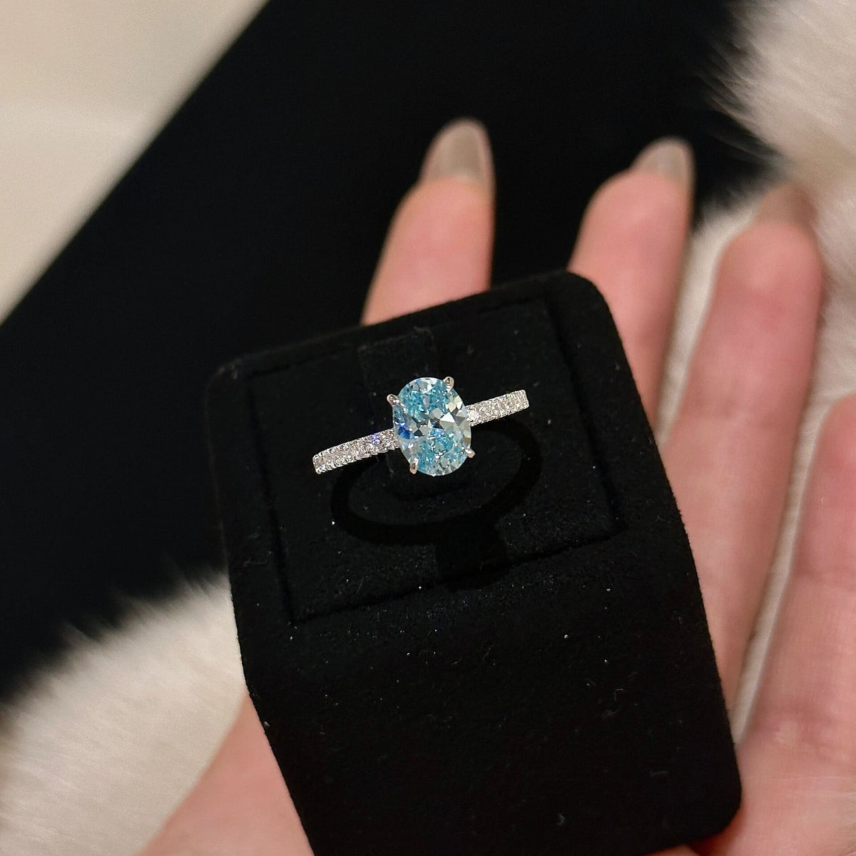 Glacier Blue Oval Halo Sterling Silver Jewelry Set