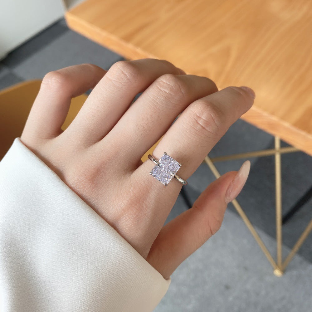 S925 Sterling Silver 8A Ice Cut CZ Classic Solitaire Ring