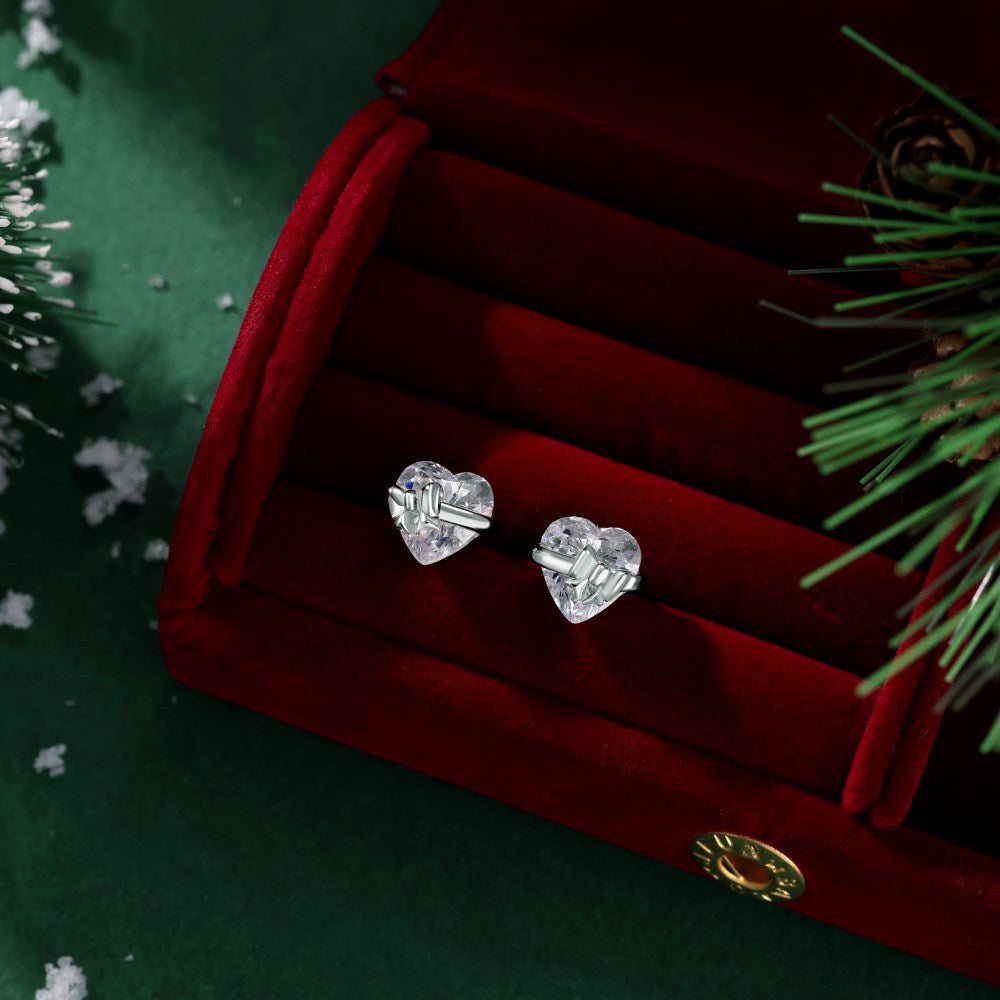 S925 Sterling Silver Rose Gold Heart-Shaped Zirconia Bow Set