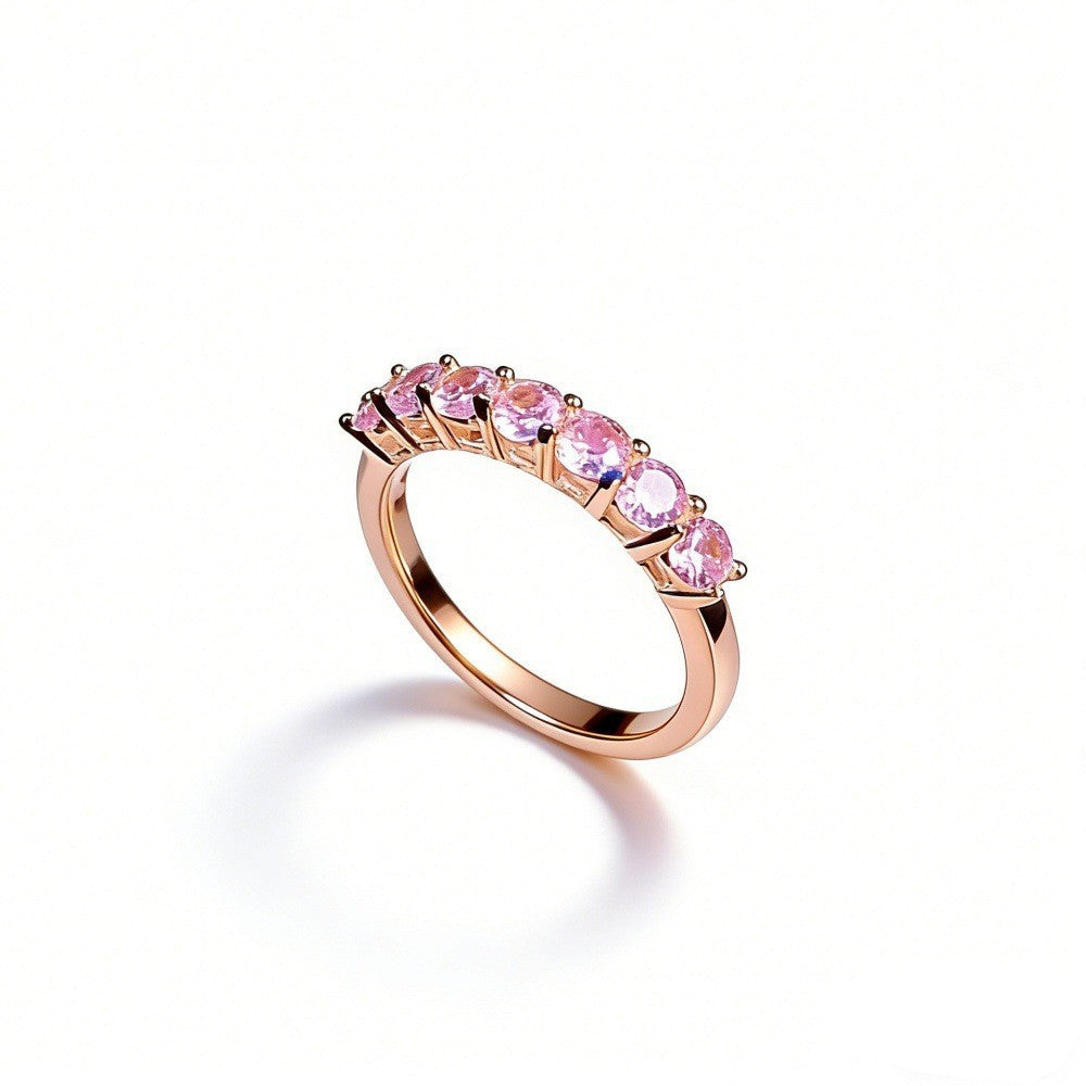 S925 Sterling Silver Pink Rhinestone Ring