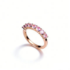 S925 Sterling Silver Pink Rhinestone Ring