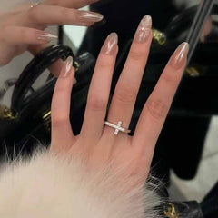 Aurora Faith™ S925 Sterling Silver Pavé Cross Ring