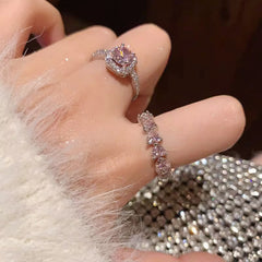 S925 Sterling Silver Pink Cushion Halo Ring