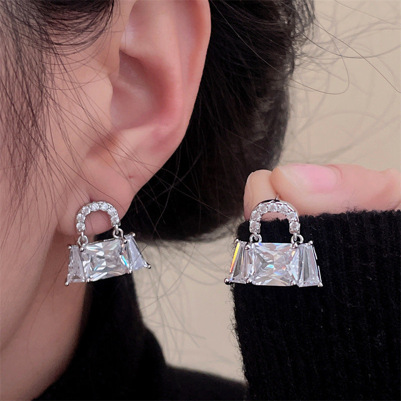 Silver Plated Princess Cut CZ Handbag Drop Earrings