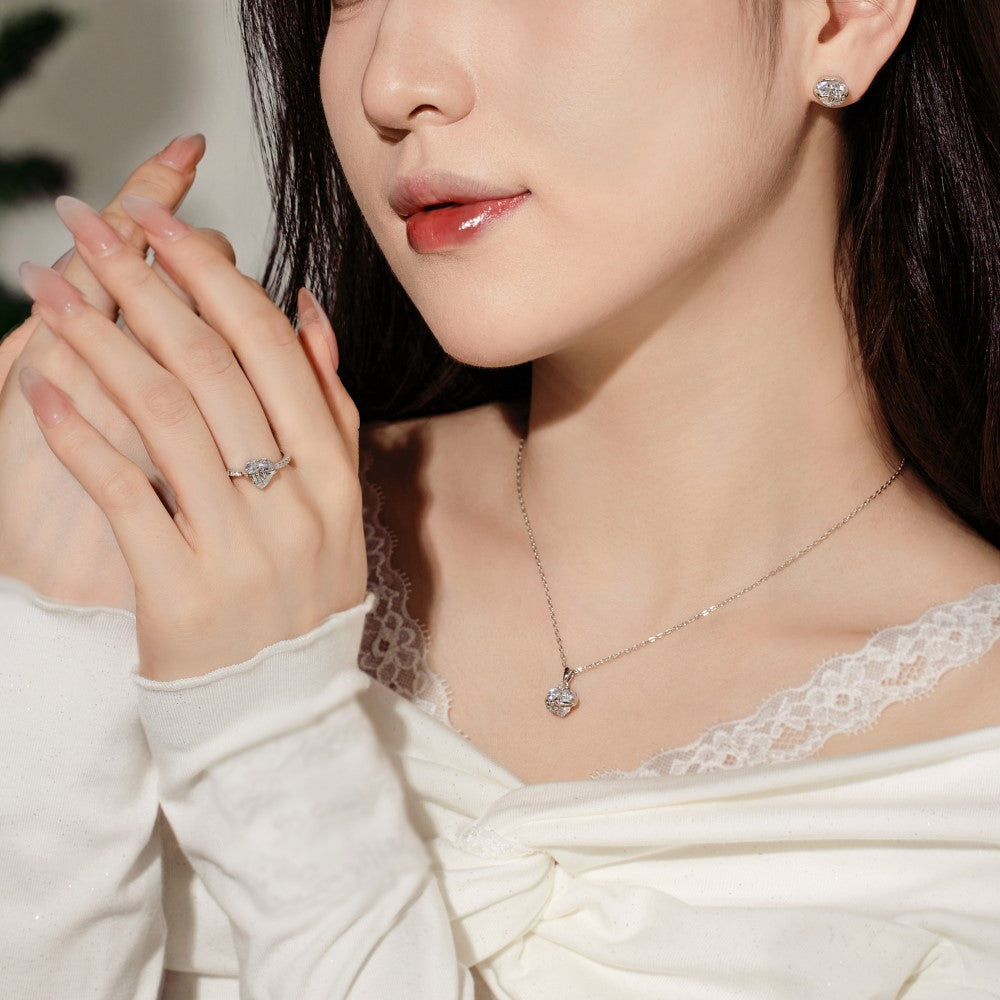S925 Sterling Silver Rose Gold Heart-Shaped Zirconia Bow Set