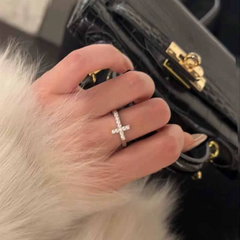 Aurora Faith™ S925 Sterling Silver Pavé Cross Ring