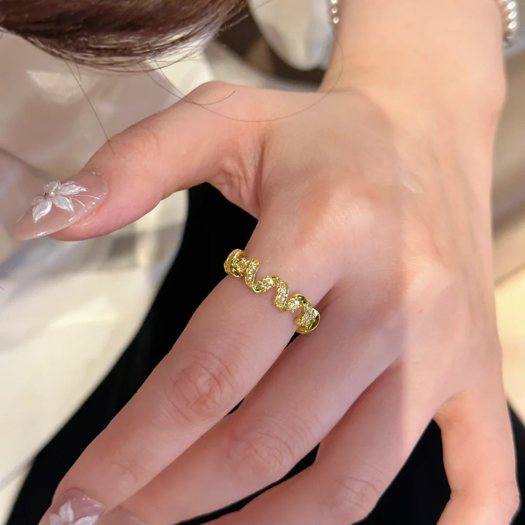 Copper Pavé Zircon Snake Wrap Ring