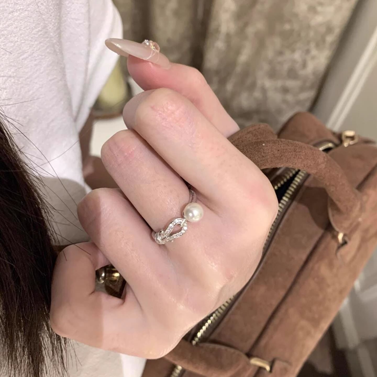 S925 Sterling Silver Equestrian Pearl Ring