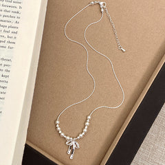 Gold Plated Copper Beaded Bow Necklace