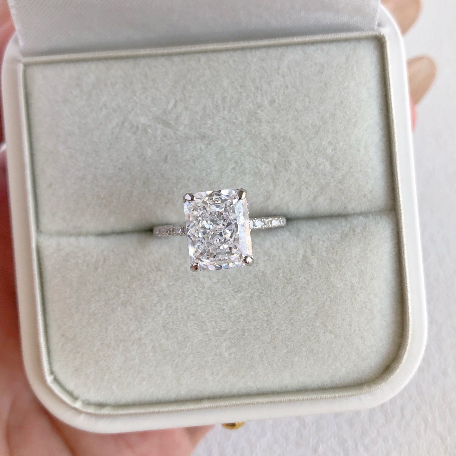 Aurora Prism S925 Sterling Silver Emerald Cut 8A CZ Ring