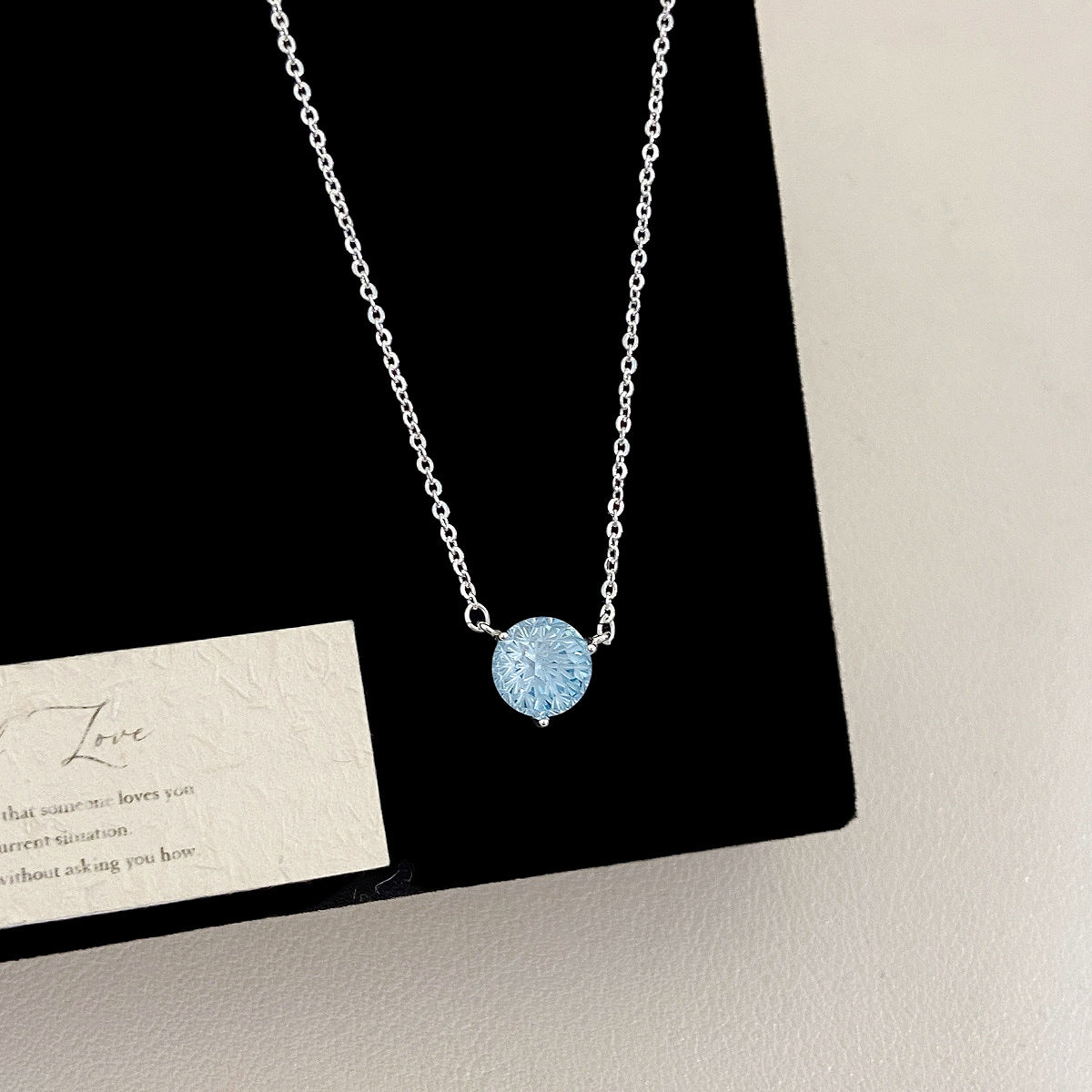 Light Blue Zircon Copper Pendant Necklace