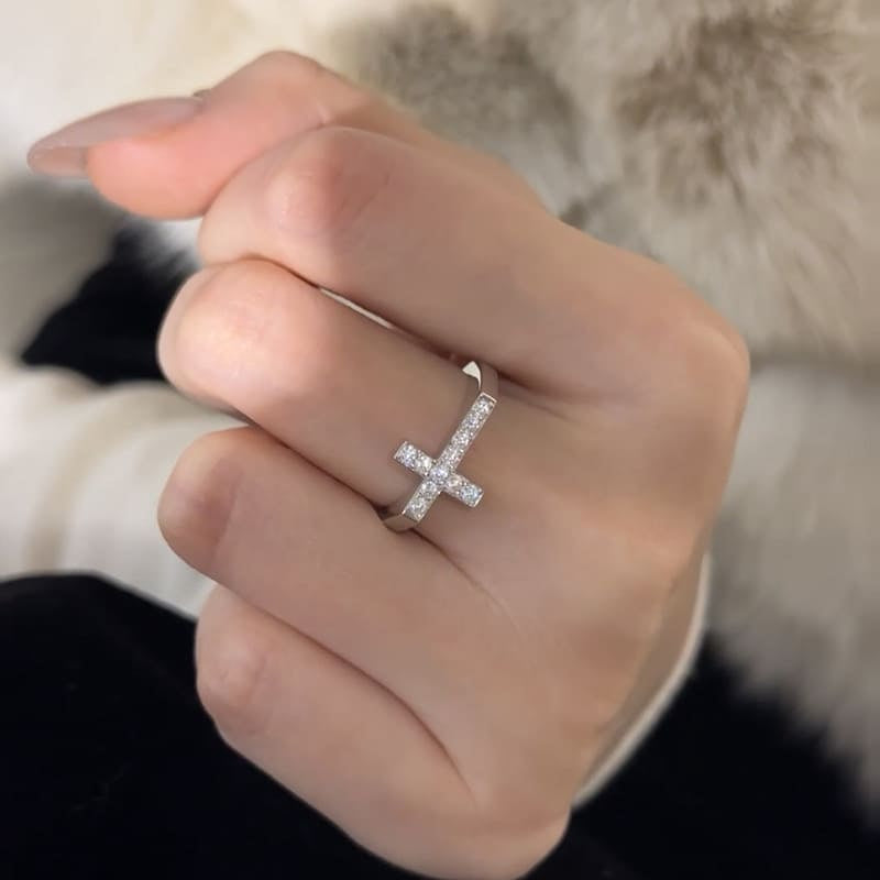 Aurora Faith™ S925 Sterling Silver Pavé Cross Ring