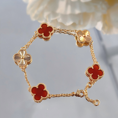 Gold Plated Copper Lucky Red Clover Bracelet
