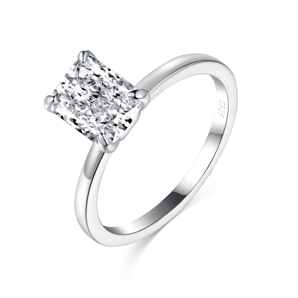 S925 Sterling Silver 8A Ice Cut CZ Classic Solitaire Ring