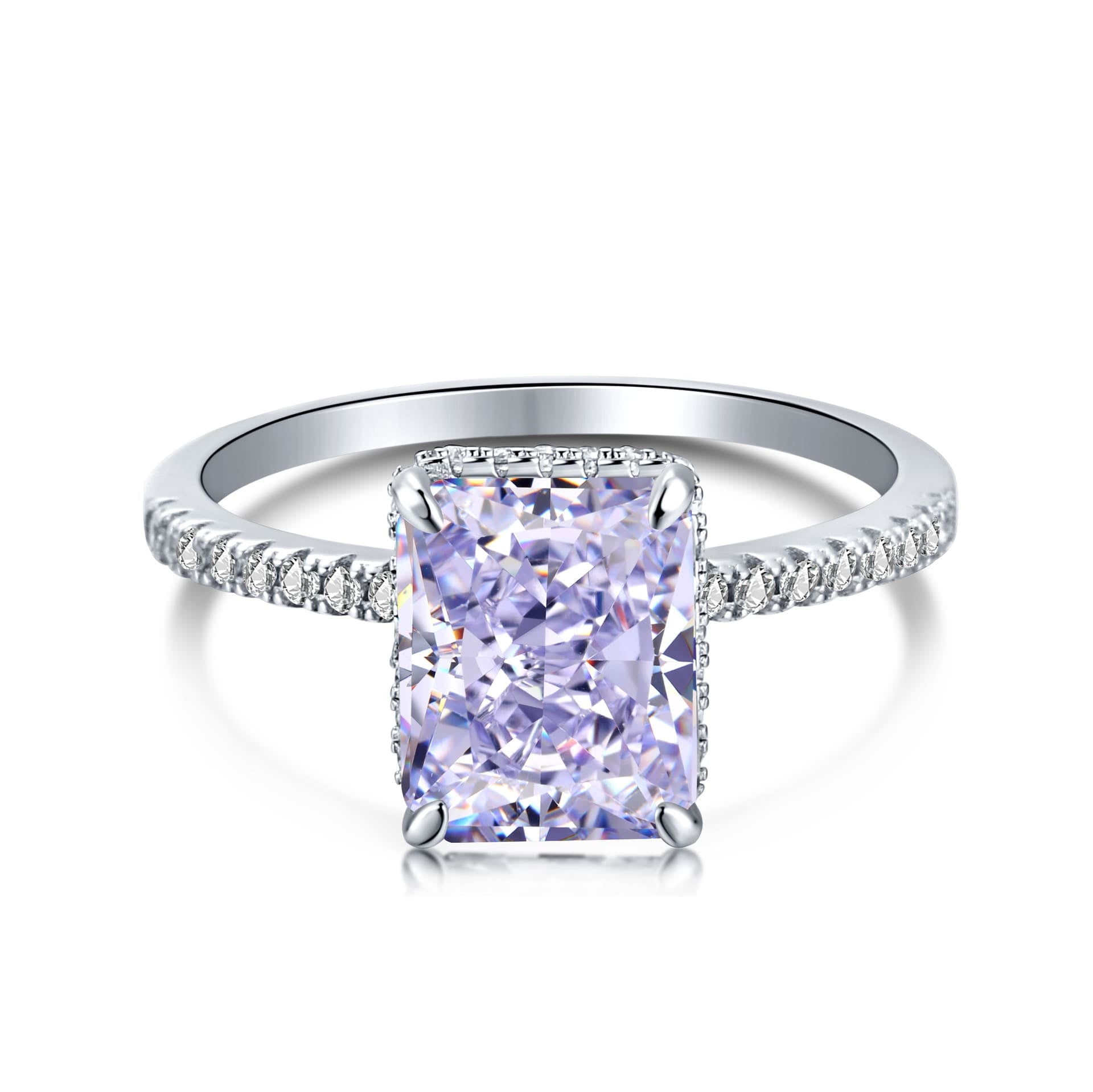 Aurora Prism S925 Sterling Silver Emerald Cut 8A CZ Ring