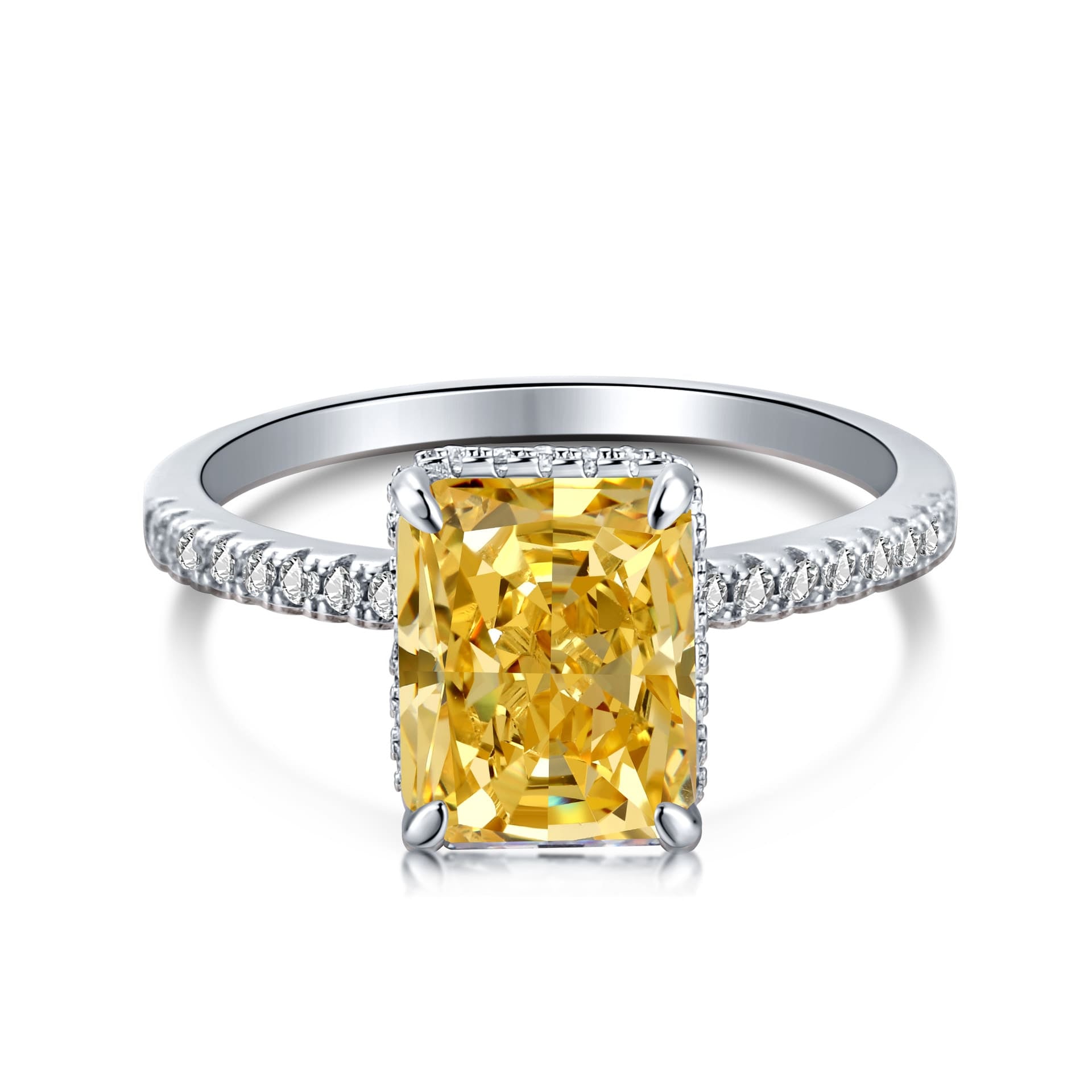 Aurora Prism S925 Sterling Silver Emerald Cut 8A CZ Ring