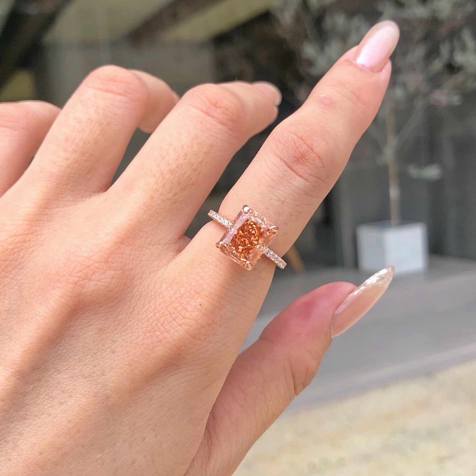 Aurora Prism S925 Sterling Silver Emerald Cut 8A CZ Ring