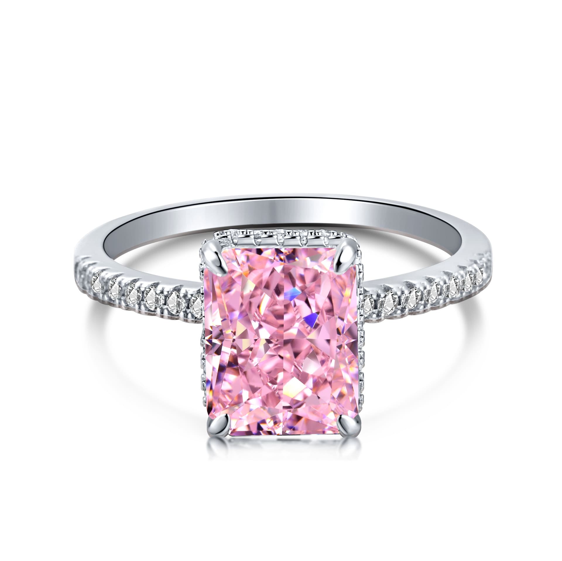 Aurora Prism S925 Sterling Silver Emerald Cut 8A CZ Ring