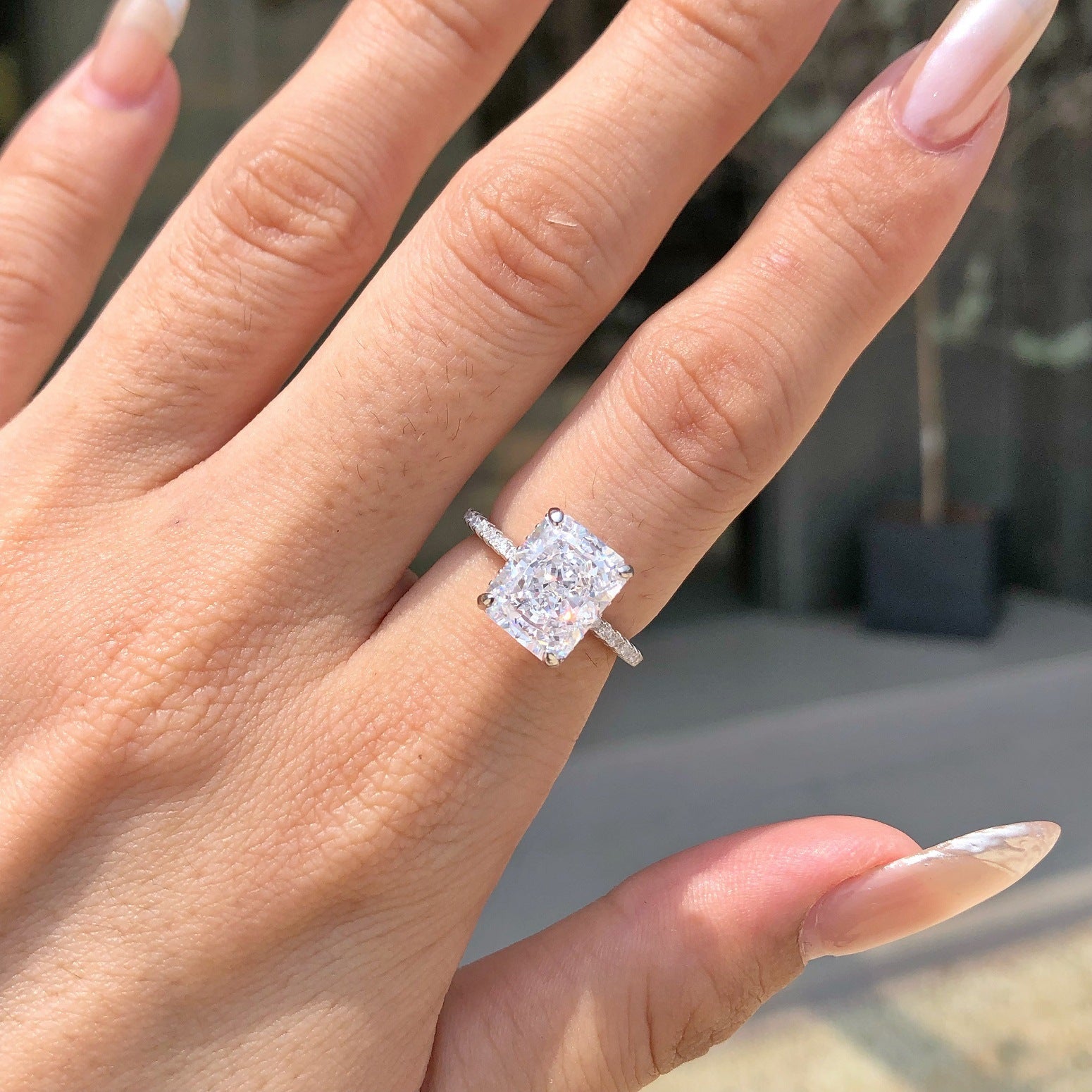 Aurora Prism S925 Sterling Silver Emerald Cut 8A CZ Ring