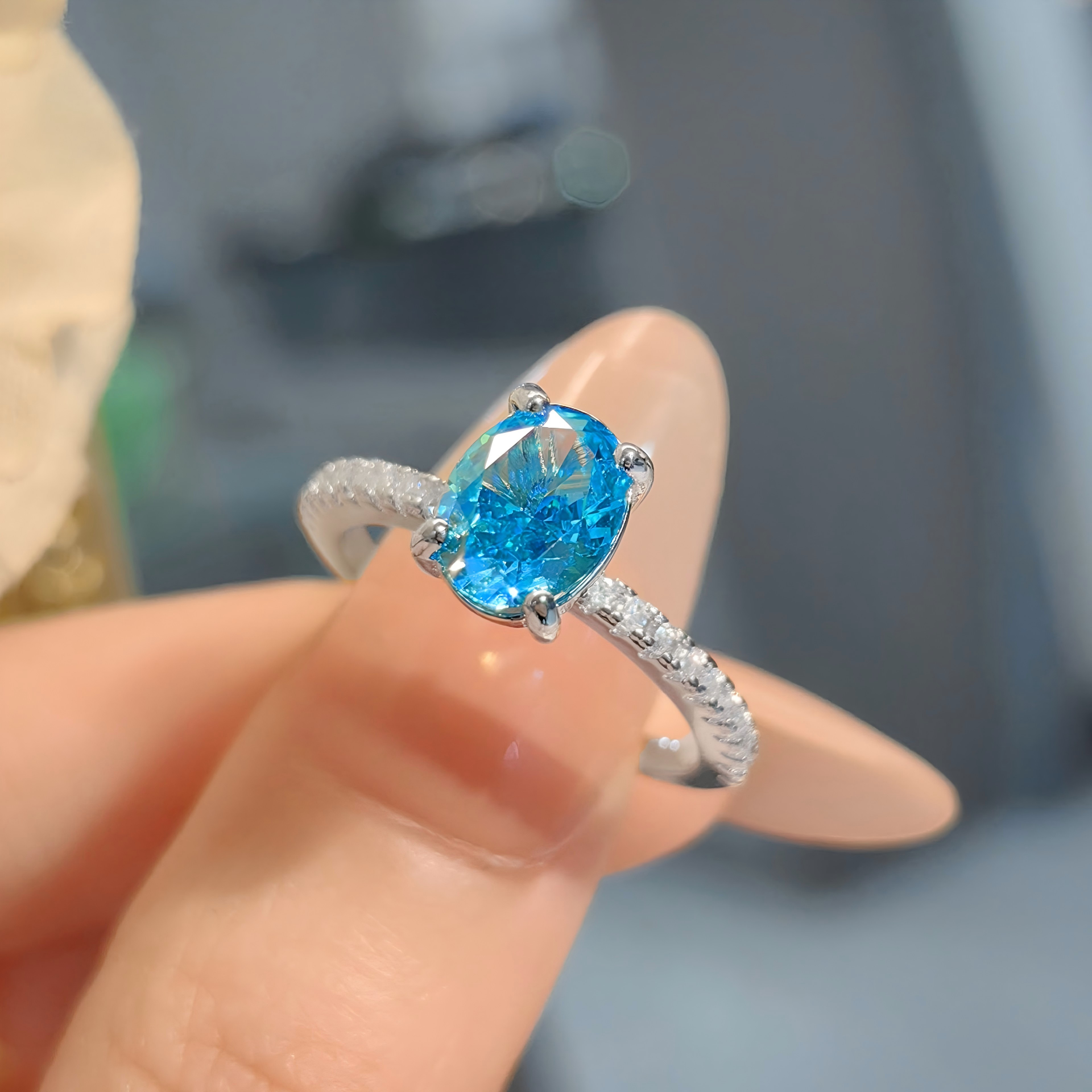 High Carbon Diamond Oval Engagement Ring