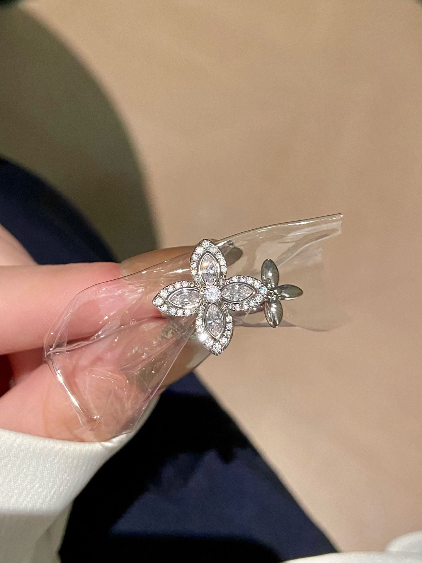 Four-Leaf Clover Flower Open-Faced Ring