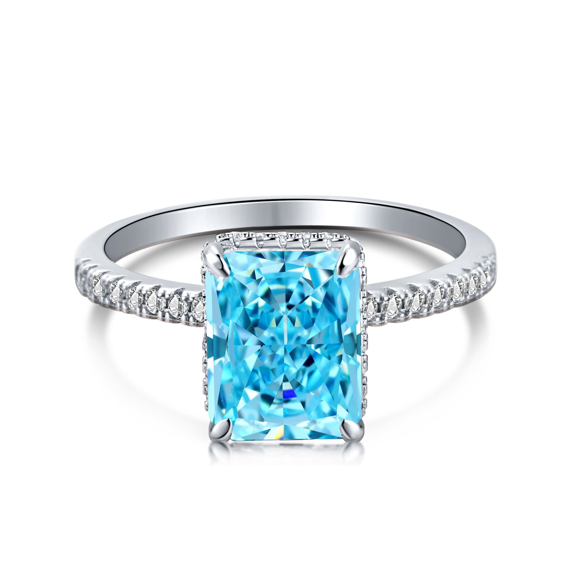 Aurora Prism S925 Sterling Silver Emerald Cut 8A CZ Ring