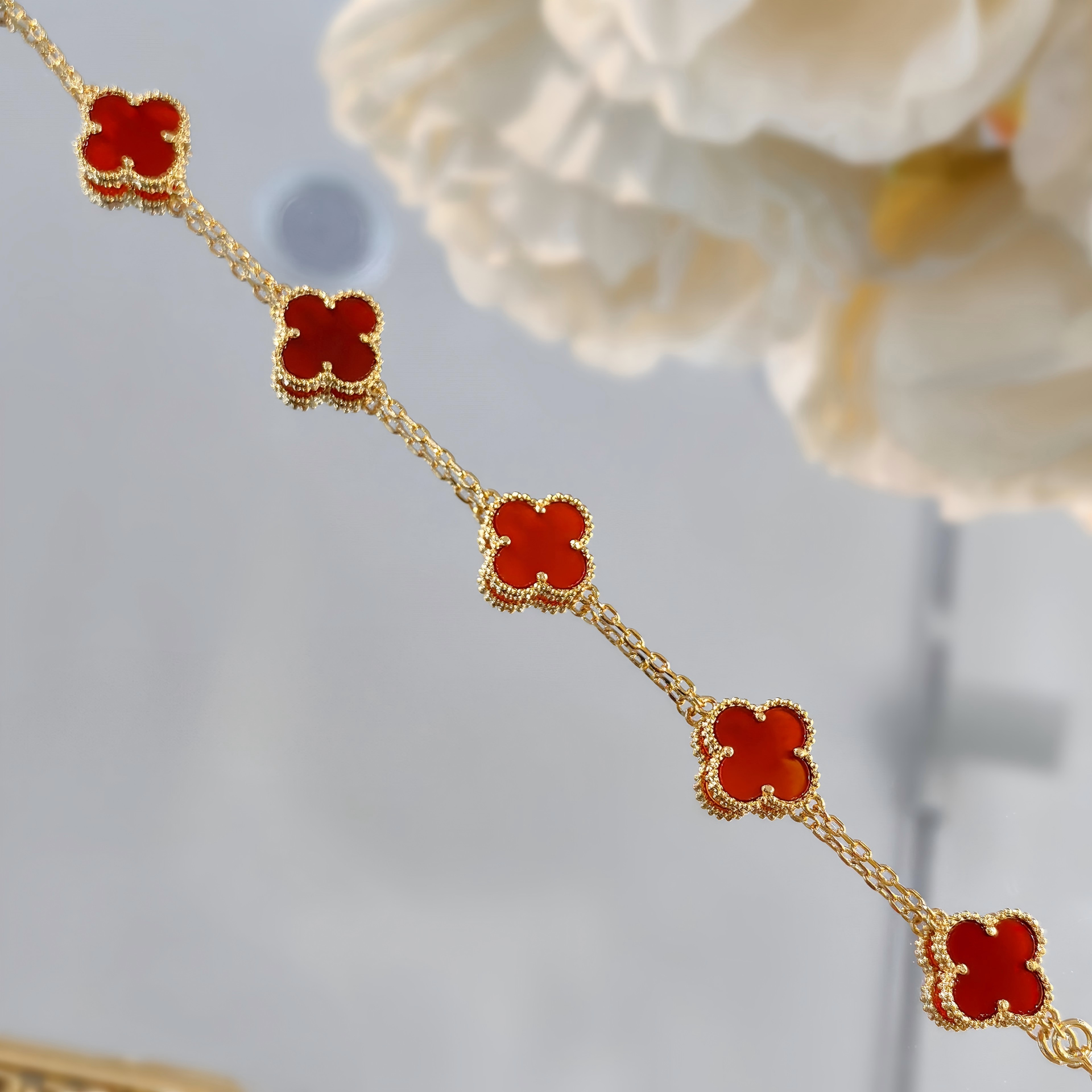 Gold Plated Copper Lucky Red Clover Bracelet