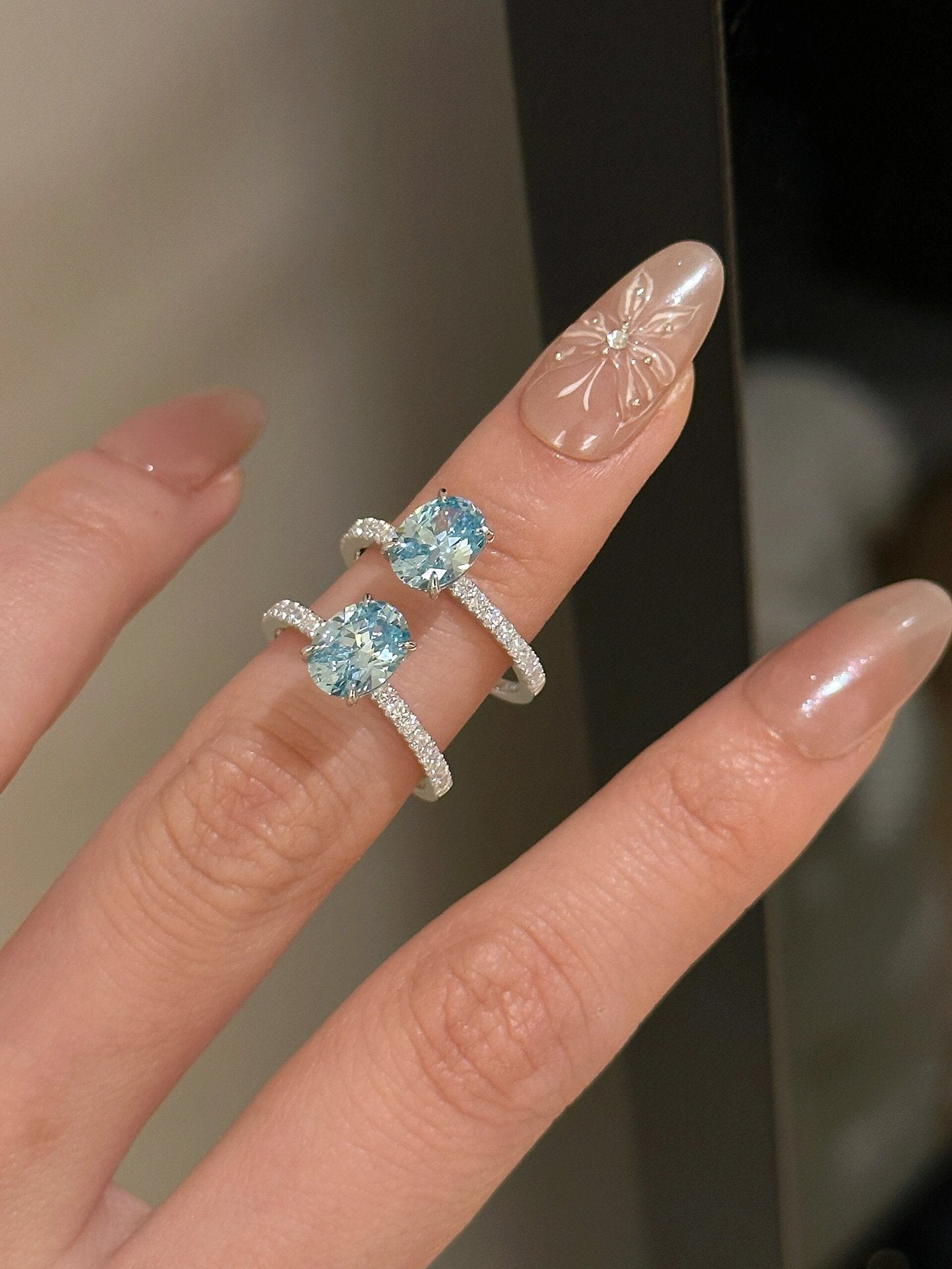 Glacier Blue Oval Halo Sterling Silver Jewelry Set
