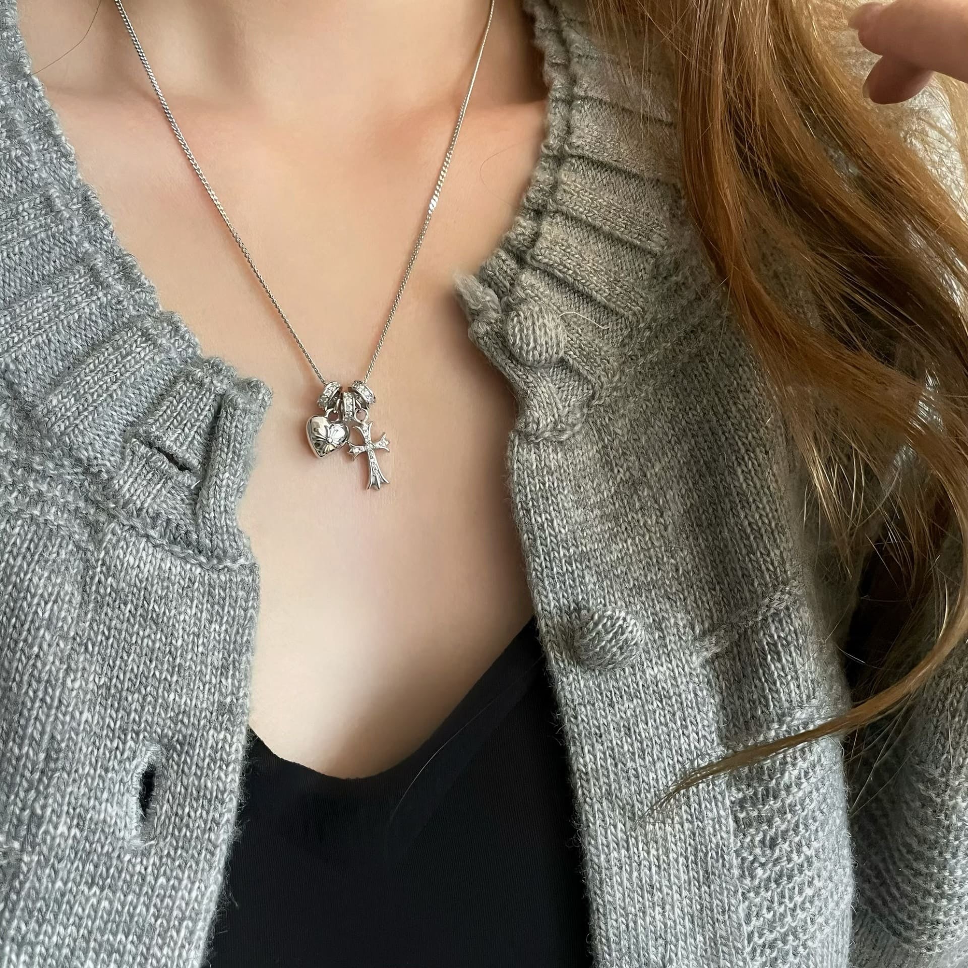 Sacred Heart Cross Necklace – S925 Sterling Silver