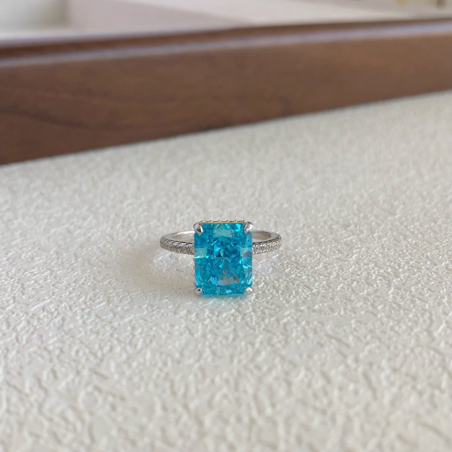 Aurora Prism S925 Sterling Silver Emerald Cut 8A CZ Ring