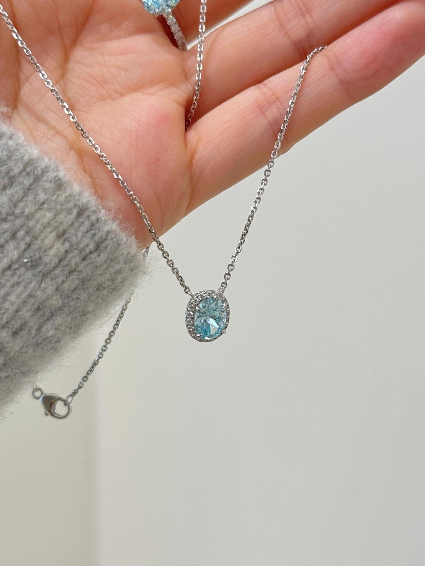 Glacier Blue Oval Halo Sterling Silver Jewelry Set